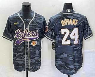 Men%27s Los Angeles Lakers #24 Kobe Bryant Black Camo With Patch Cool Base Stitched Baseball Jersey1->los angeles lakers->NBA Jersey